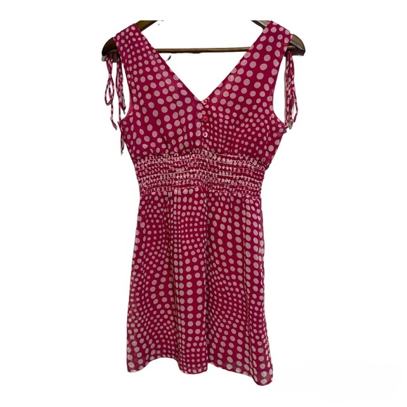 Vintage Y2K Wet Seal Babydoll Polka Dot Mini Dress Juniors Small Preppy Hot Pink - Picture 5 of 8